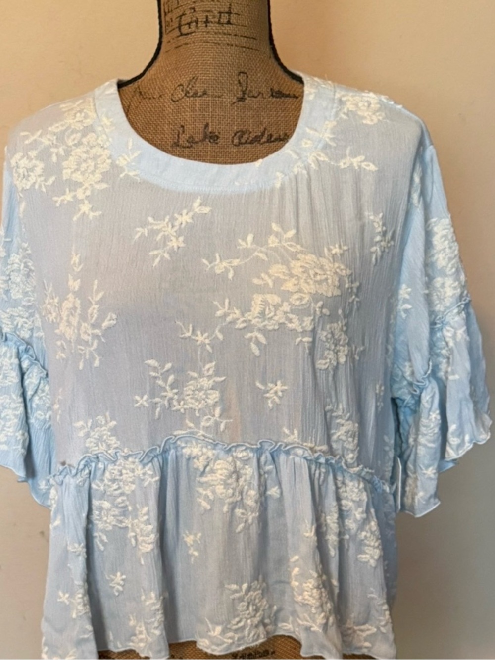 Light Blue Floral Embroidered Peplum Top - Women by Altar'd State - Picture 7 of 7
